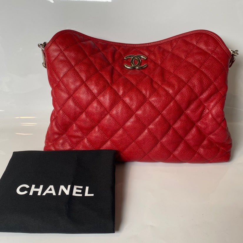 Chanel Quilted Red Leather Hobo Bag
