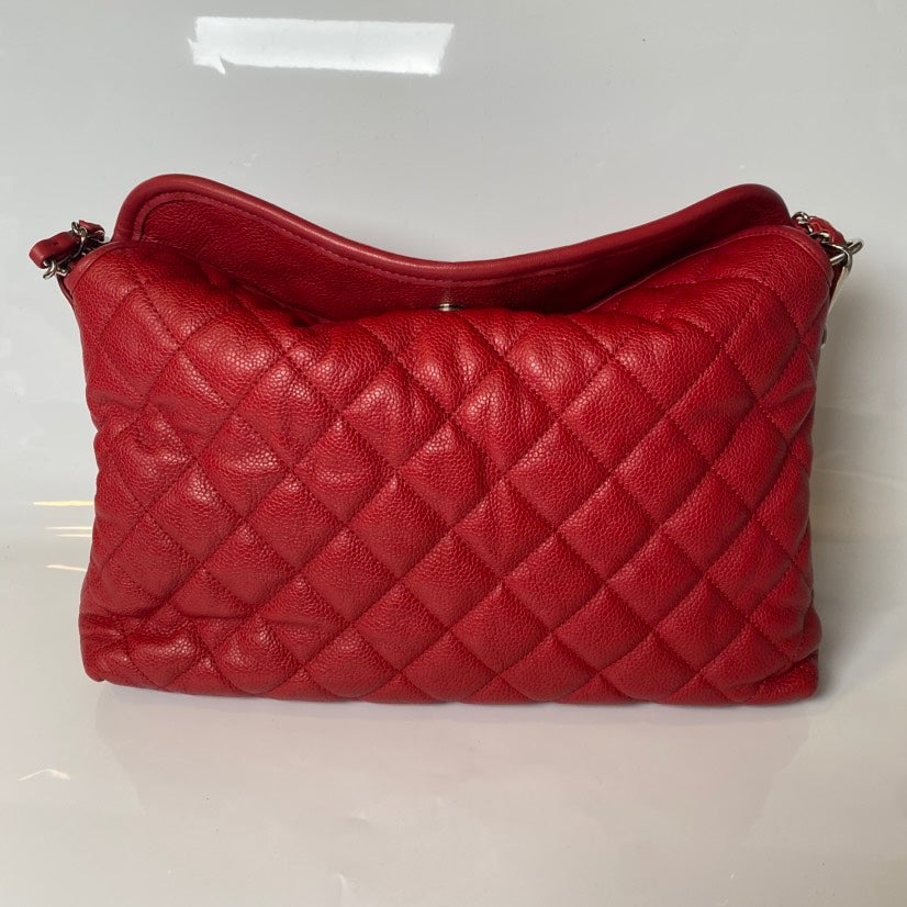 Chanel Quilted Red Leather Hobo Bag