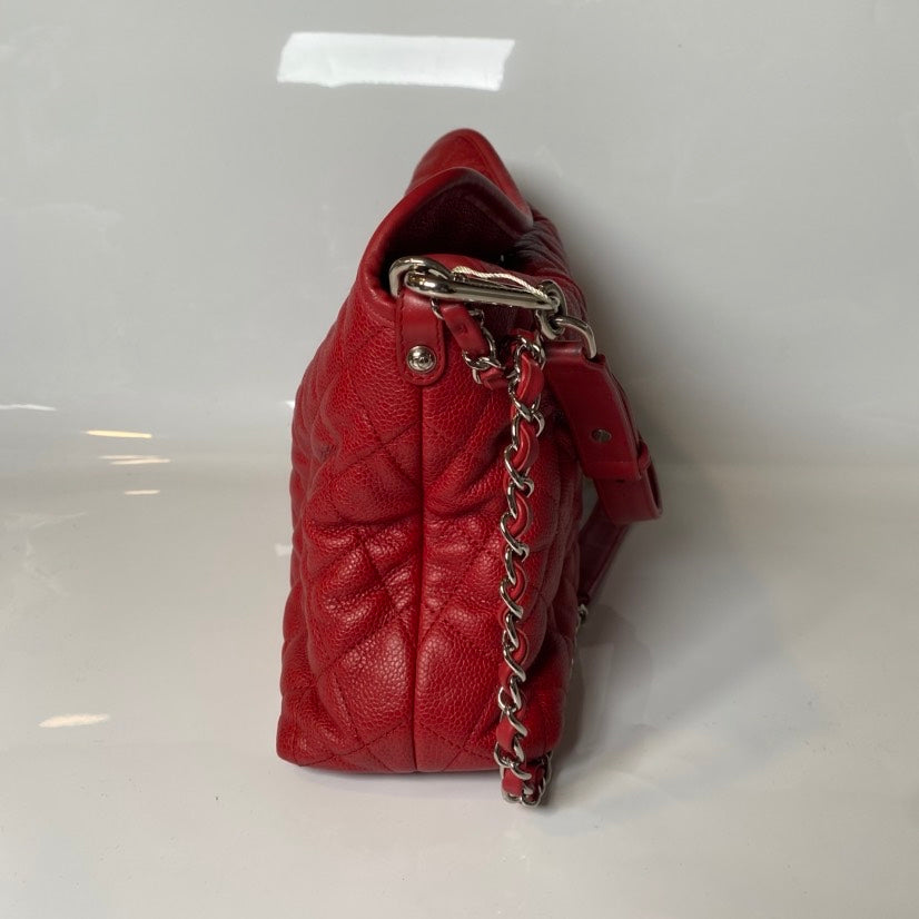 Chanel Quilted Red Leather Hobo Bag