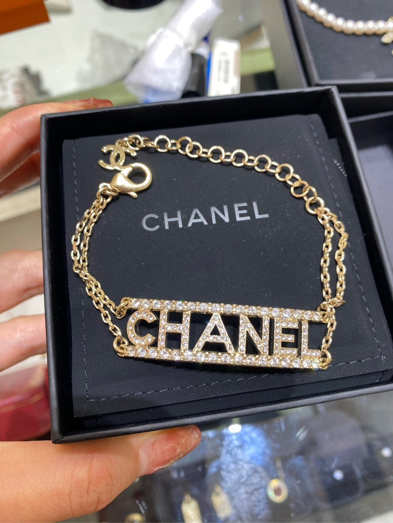 Chanel Logo Gold Charm Bracelet