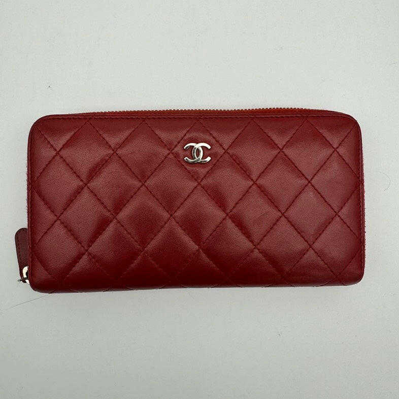 Chanel Red Quilted Leather Wallet with CC Logo