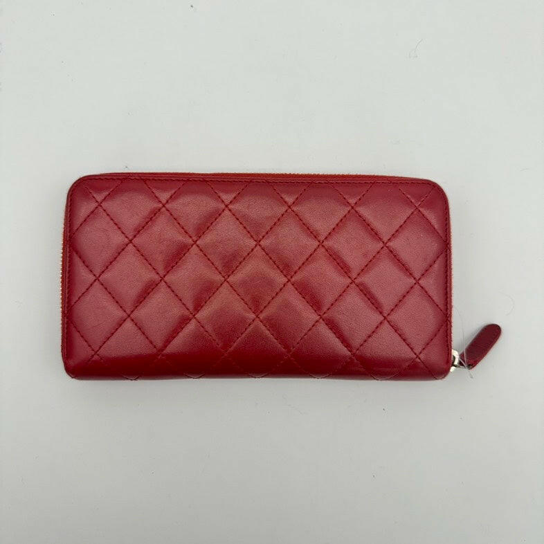 Chanel Red Quilted Leather Wallet with CC Logo