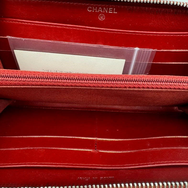 Chanel Red Quilted Leather Wallet with CC Logo
