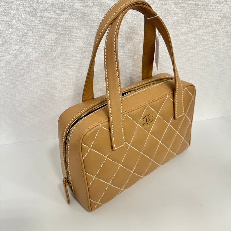 Chanel Wild Stitch Beige Leather Handbag Medium