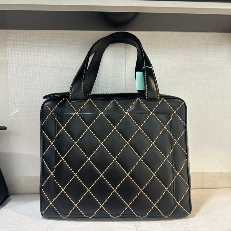 Chanel Wild Stitch Black Leather Handbag with Pouch Medium Size
