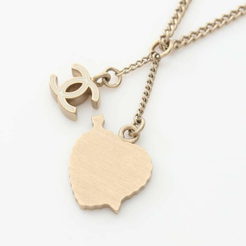 Chanel Coco Mark Heart Necklace Rhinestone Gold Light Pink Clear