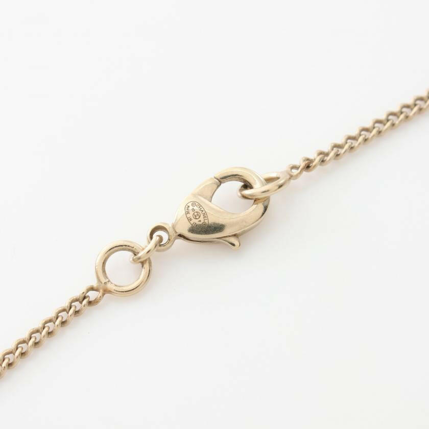 Chanel Coco Mark Heart Necklace Rhinestone Gold Light Pink Clear