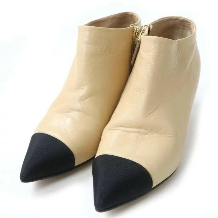 Chanel Two-Tone Beige and Black Ankle Boots Size