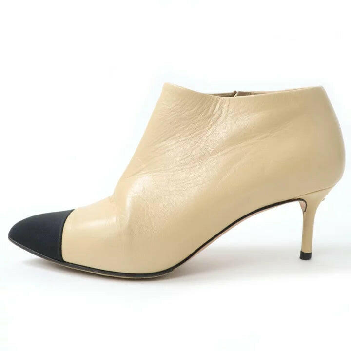 Chanel Two-Tone Beige and Black Ankle Boots Size