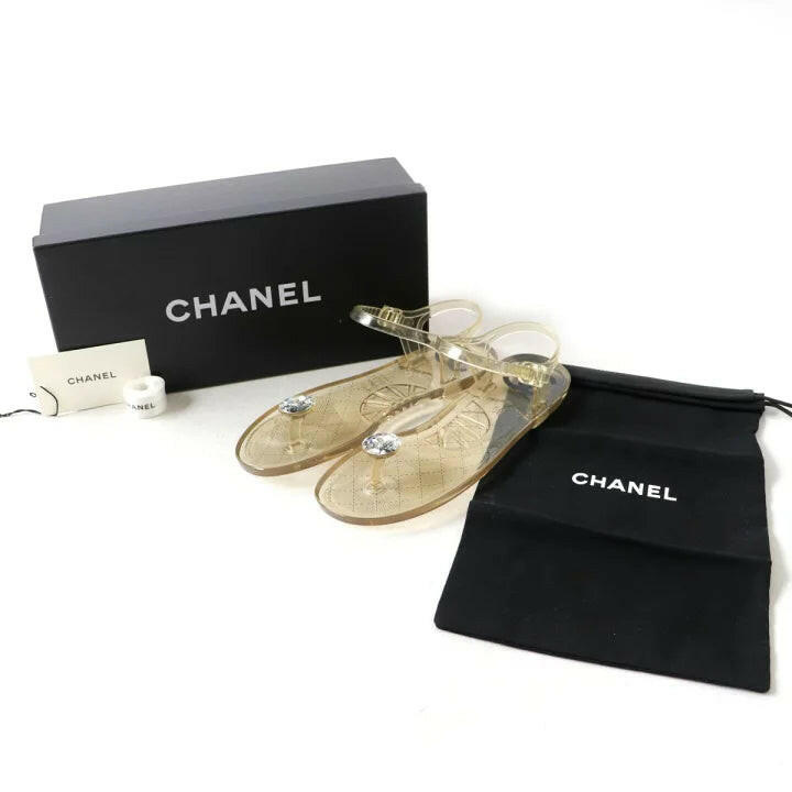 Chanel Gold Jelly Sandals with Crystal Accents - Size