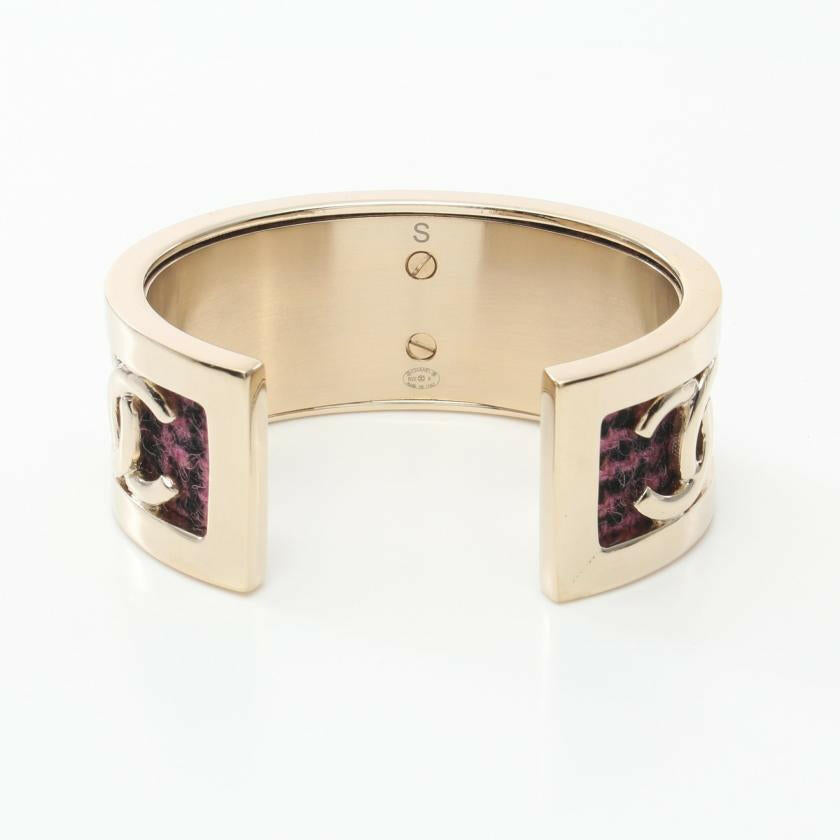 Chanel Coco Mark Bangle Gold with Pink Purple Black Fabric Bracelet - One Size