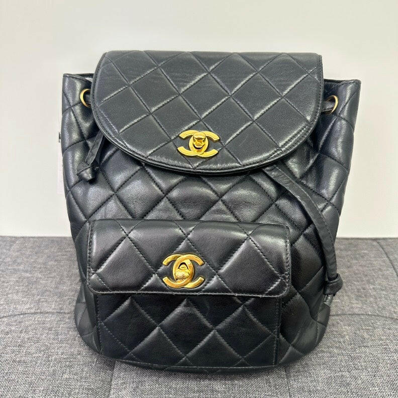Chanel   Black Lambskin Double Turn-Lock Backpack Medium