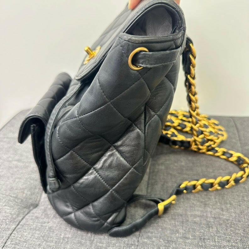 Chanel   Black Lambskin Double Turn-Lock Backpack Medium