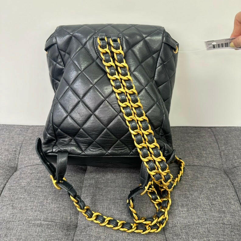 Chanel   Black Lambskin Double Turn-Lock Backpack Medium