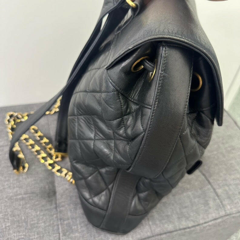 Chanel   Black Lambskin Turn-lock Chain Backpack