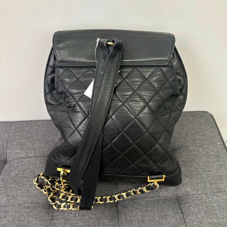 Chanel   Black Lambskin Turn-lock Chain Backpack