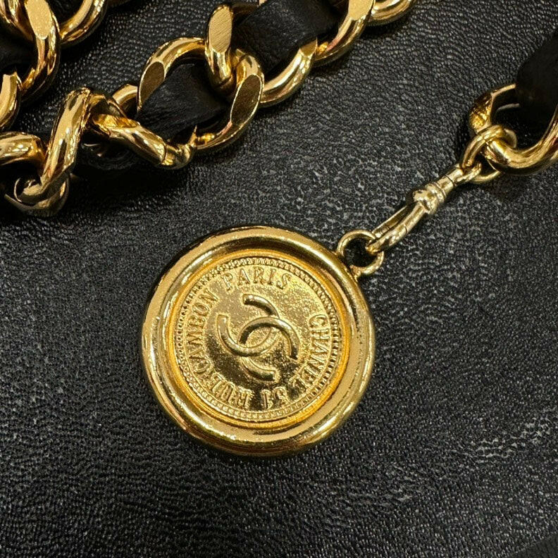Chanel   Gold and Black Leather Chain Belt cm/”