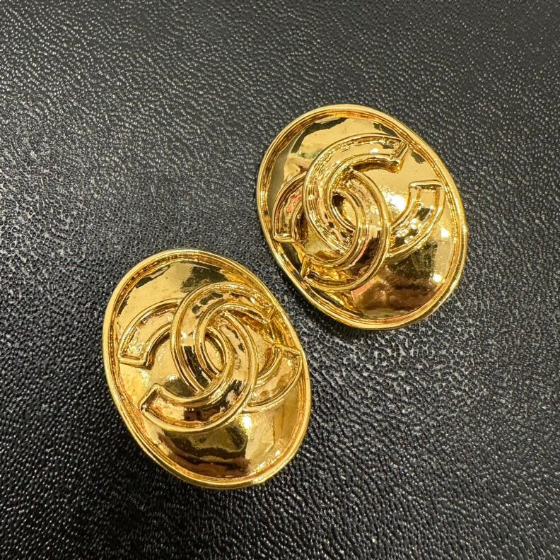 Chanel Coco Clip-On Earrings Gold Oval . Inches  