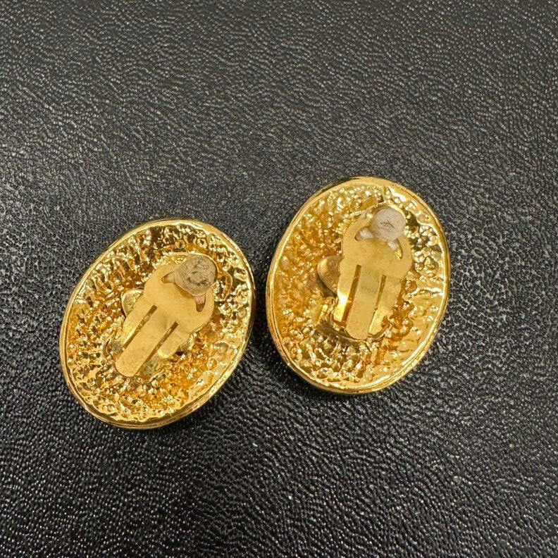 Chanel Coco Clip-On Earrings Gold Oval . Inches  