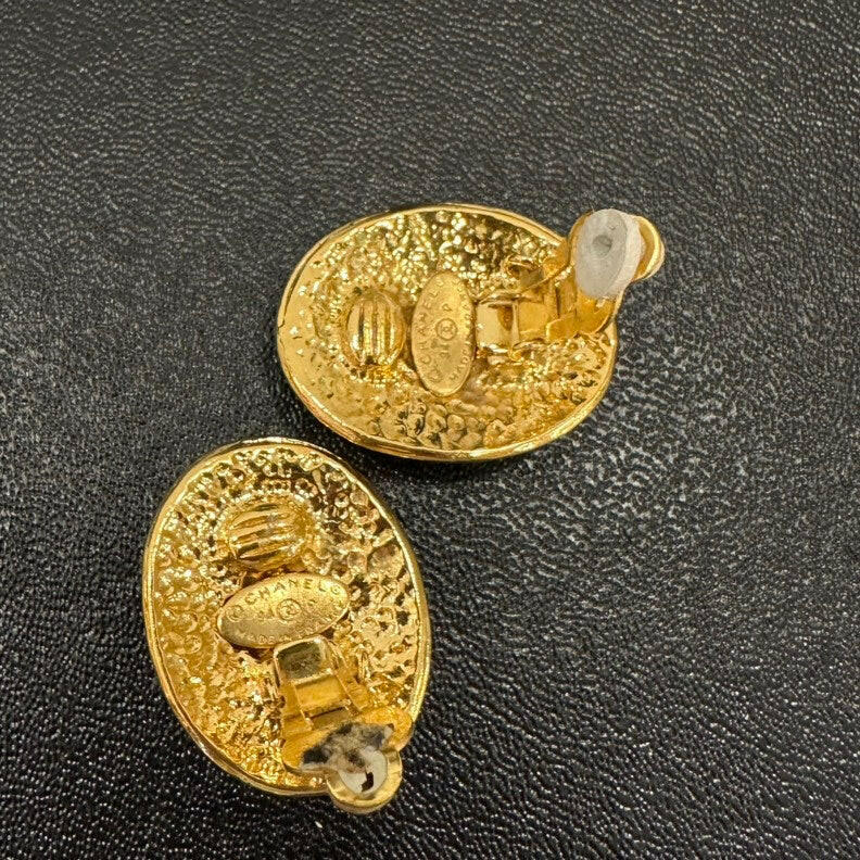 Chanel Coco Clip-On Earrings Gold Oval . Inches  