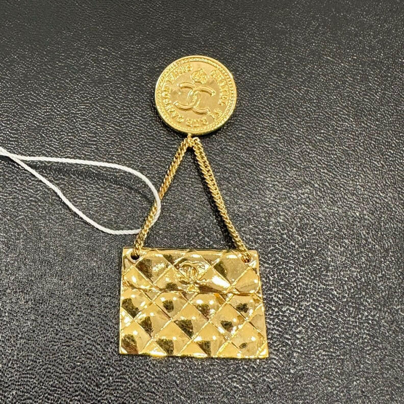 Chanel   Gold Flap Bag Brooch - Small Size