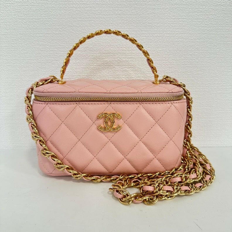 Chanel Lambskin Pink -Way Top Handle Vanity Case with Gold Hardware