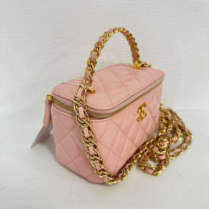 Chanel Lambskin Pink -Way Top Handle Vanity Case with Gold Hardware