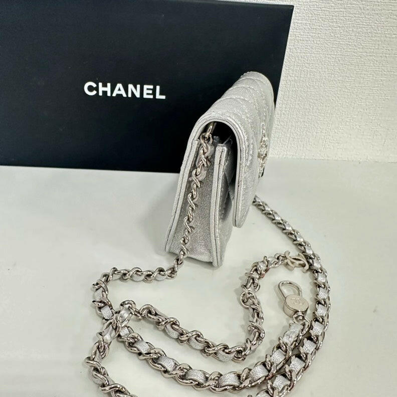 Chanel Lambskin Mini Star Chain Belt Bag in Silver