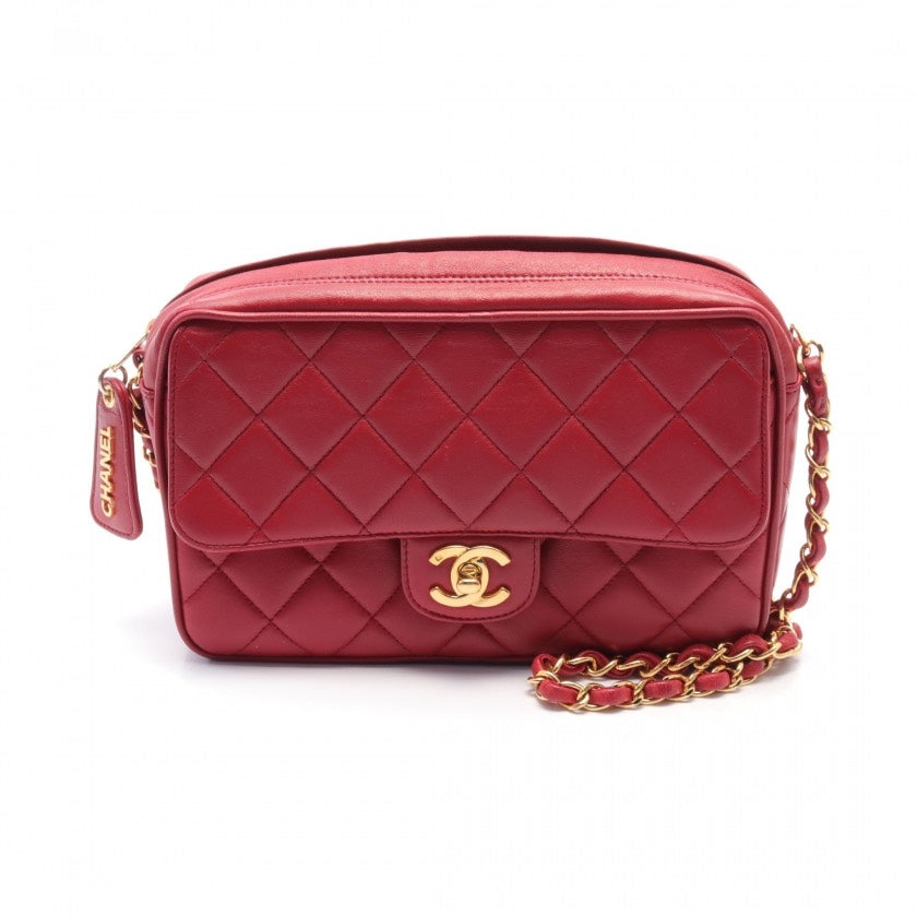 Chanel   Lambskin Chain Camera Bag in Red Leather - A Rank, Type: Shoulder Bag
