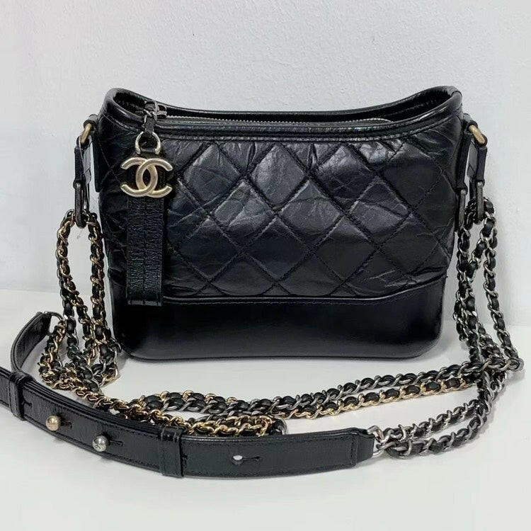 Chanel Gabrielle Black Quilted Leather Bag With Chain Straps