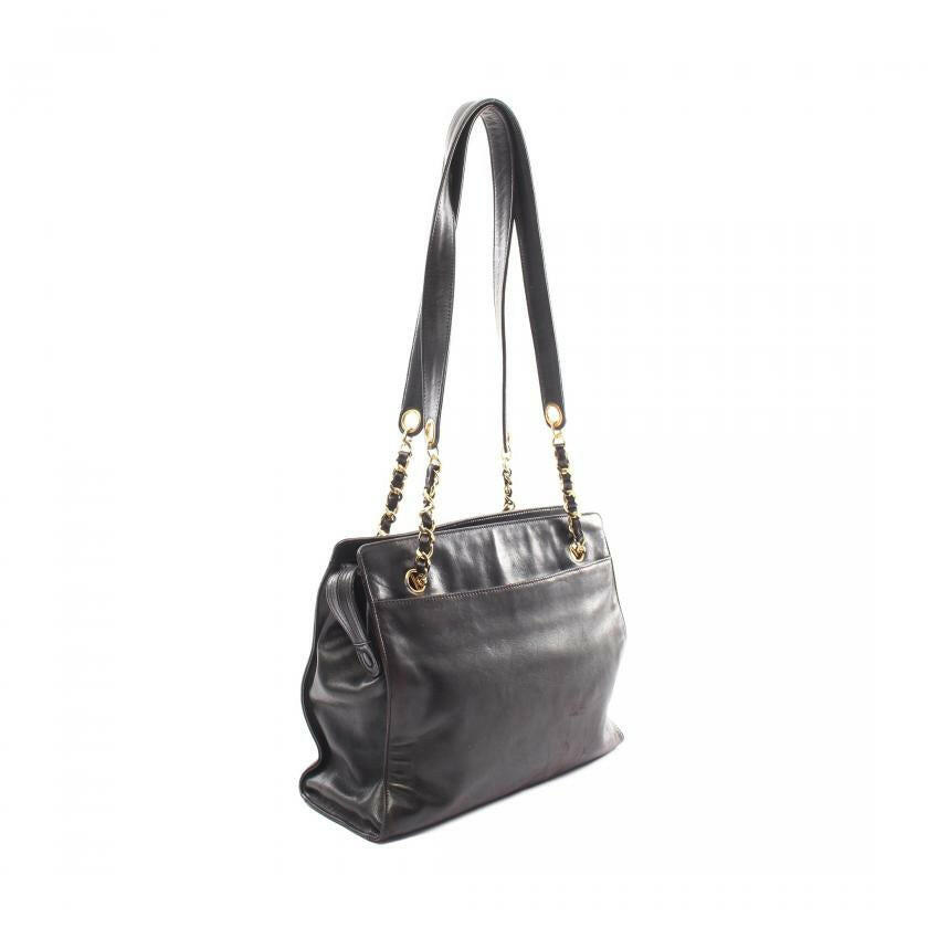 Chanel Coco Mark Chain Shoulder Tote Bag Lambskin Black Gold Hardware