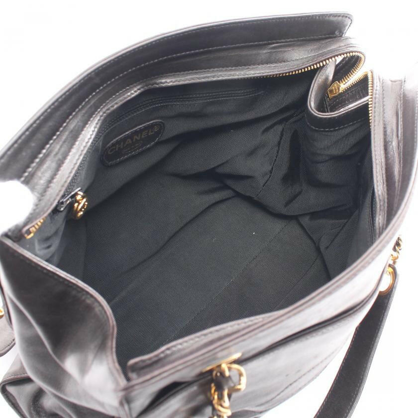 Chanel Coco Mark Chain Shoulder Tote Bag Lambskin Black Gold Hardware