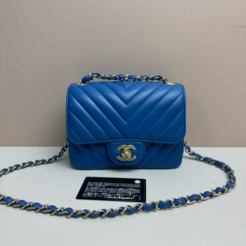 Chanel Lambskin Mini Flap Bag Blue Leather Crossbody
