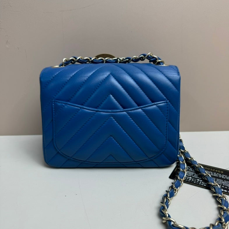 Preloved Chanel Lambskin Mini Flap Bag Blue Leather Crossbody