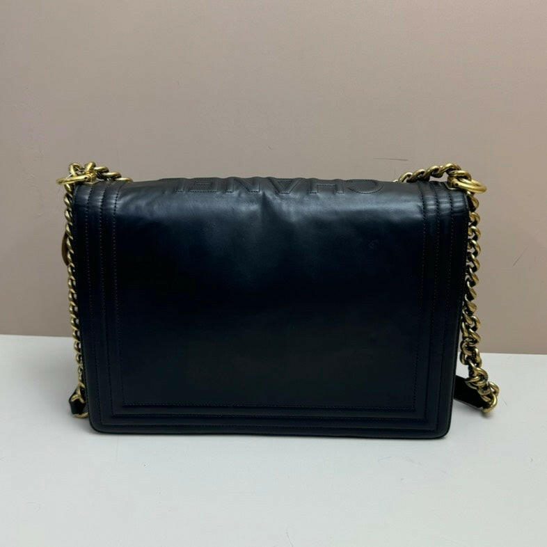 Chanel Boy Lambskin Flap Bag Large Black Gold-Tone Hardware