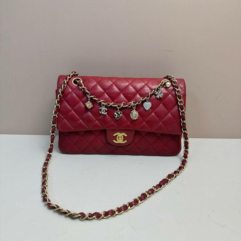 Chanel Lambskin Classic Double Flap Bag Red Gold-Tone Hardware Medium