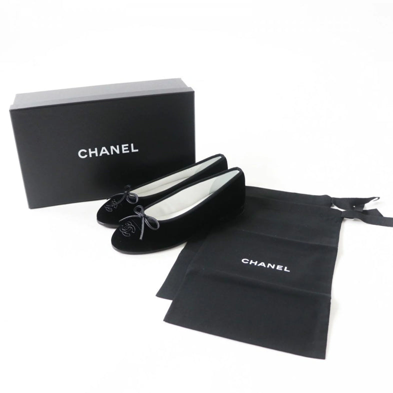 Chanel Black Velvet Flat Shoes Size  With Box and Dust Bags - Classic Elegant Footwear for Women