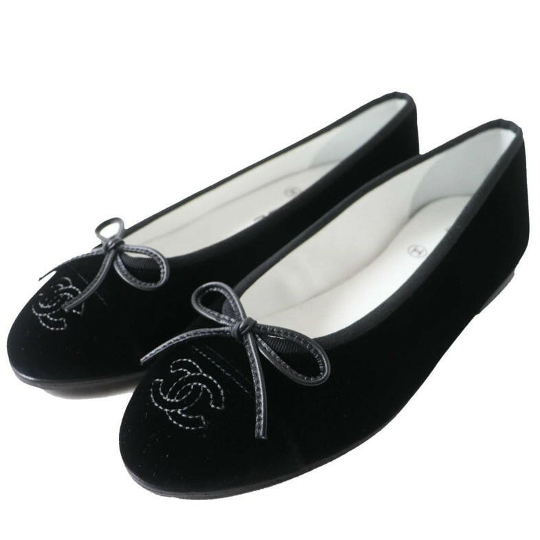 Chanel Black Velvet Flat Shoes Size  With Box and Dust Bags - Classic Elegant Footwear for Women