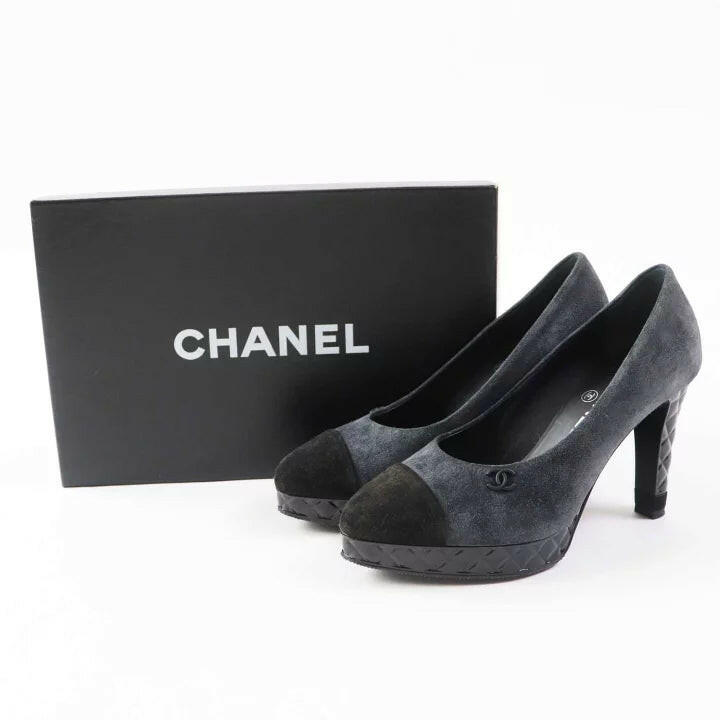 Chanel Grey Suede Cap Toe Heels Size