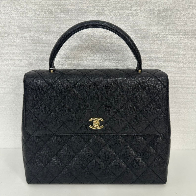 Chanel Caviar Leather Kelly Top Handle Bag Black Medium
