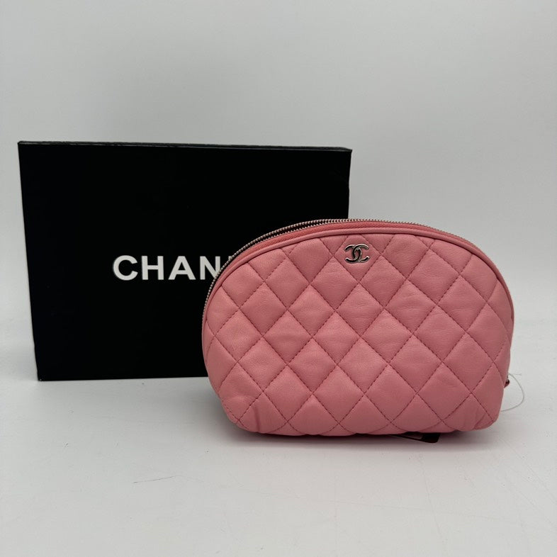 Chanel Pink Leather Quilted Clutch Wristlet Small