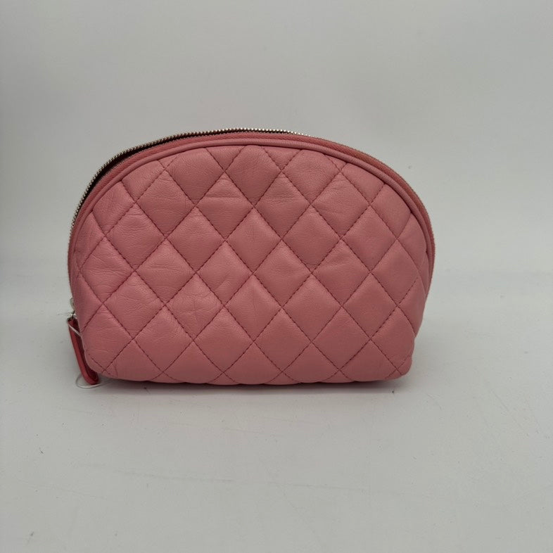 Chanel Pink Leather Quilted Clutch Wristlet Small