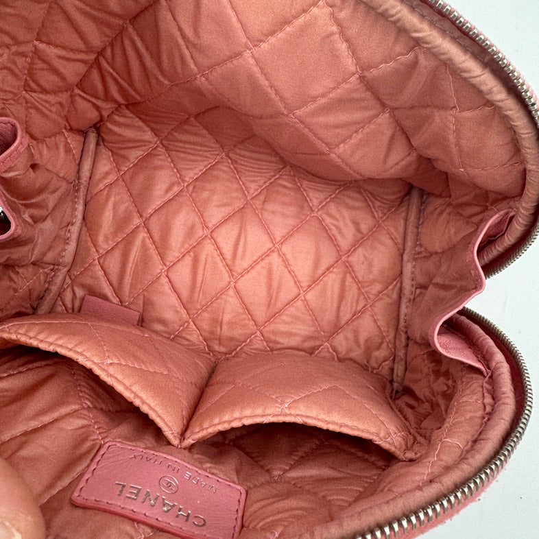 Chanel Pink Leather Quilted Clutch Wristlet Small