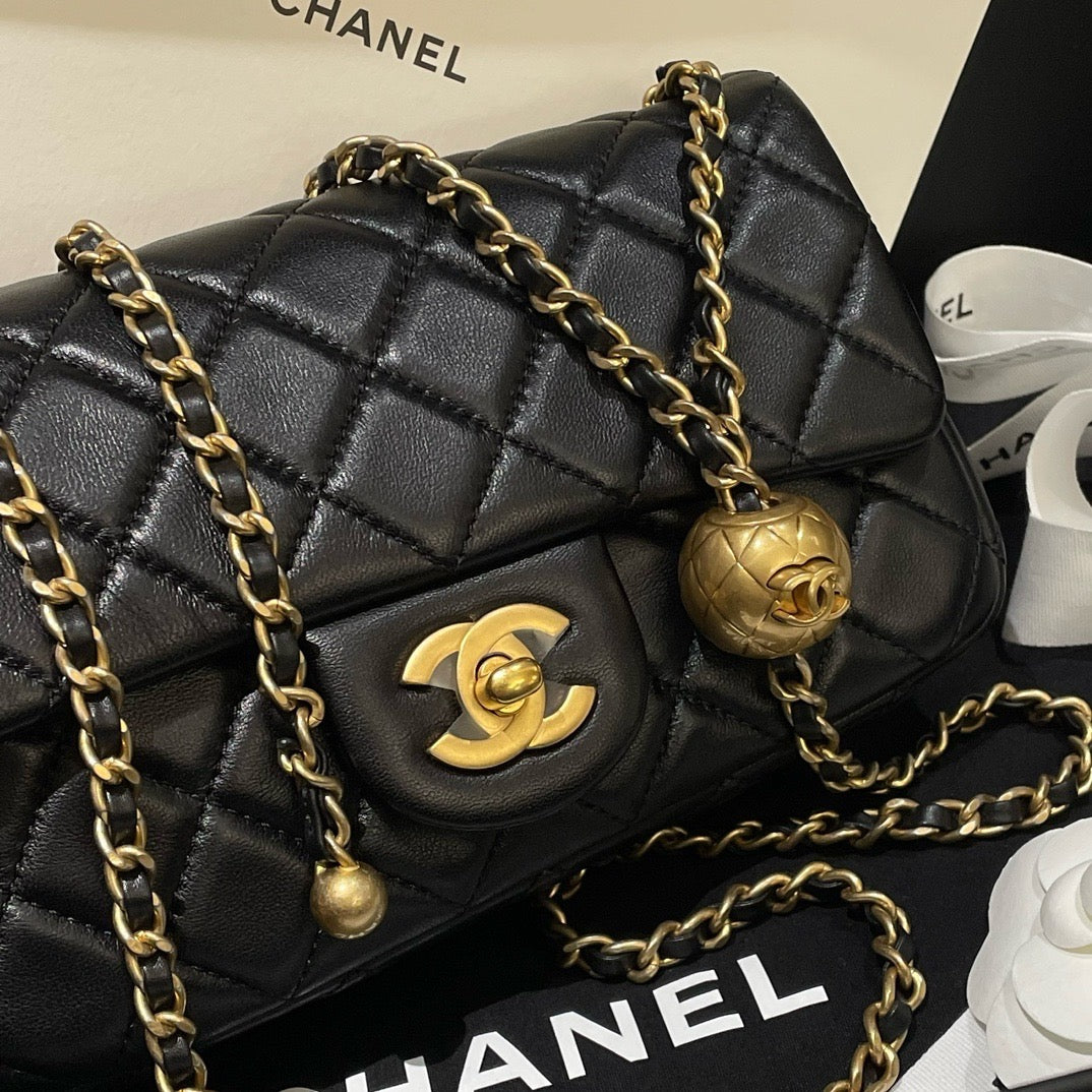 Chanel Classic Flap Mini Adjustable Chain Black Quilted Leather Bag