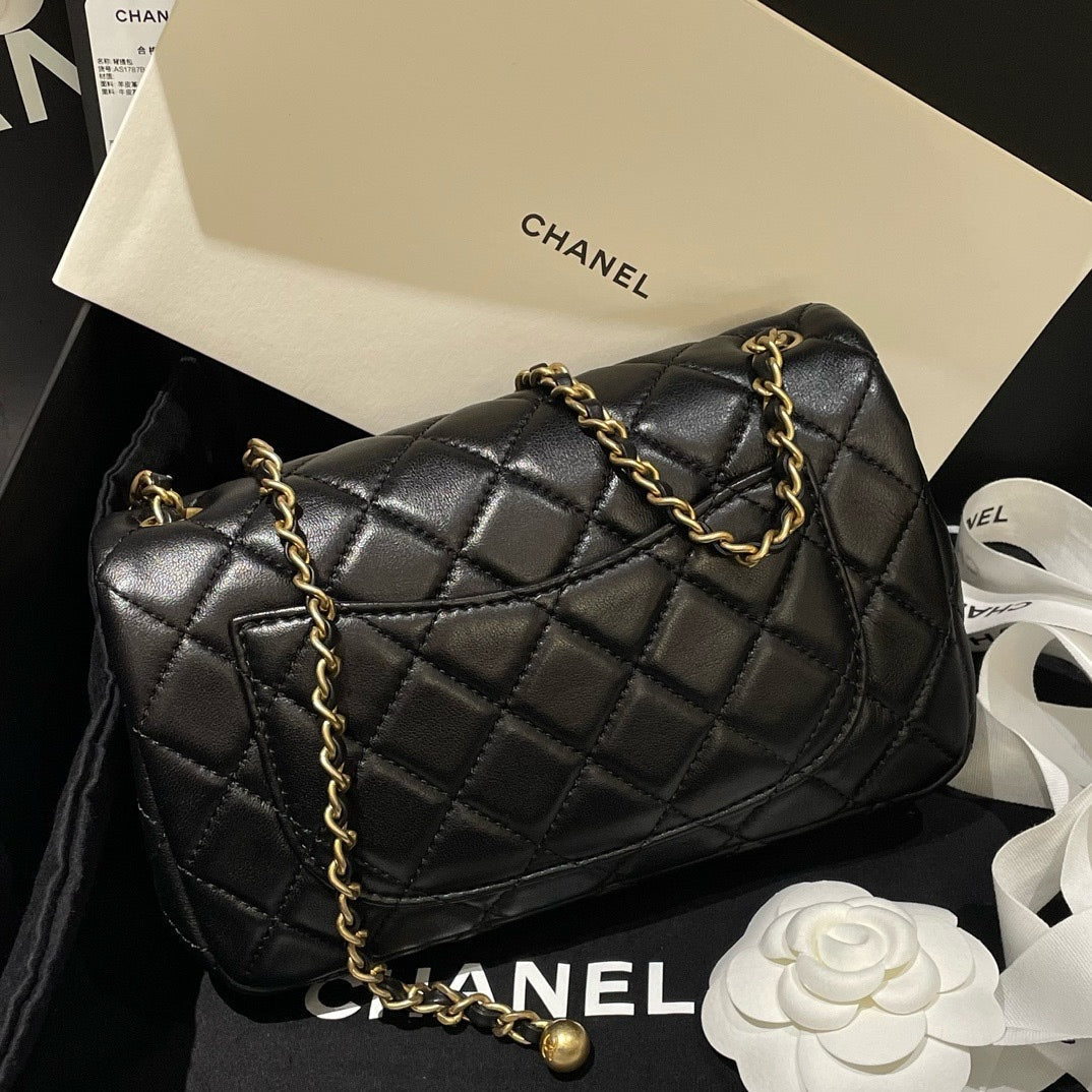 Chanel Classic Flap Mini Adjustable Chain Black Quilted Leather Bag