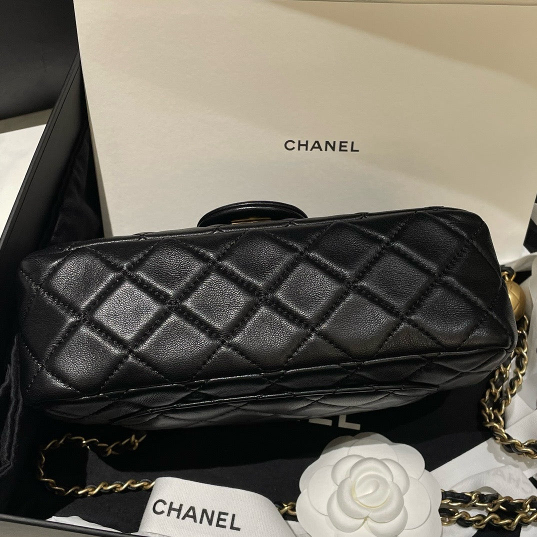 Chanel Classic Flap Mini Adjustable Chain Black Quilted Leather Bag