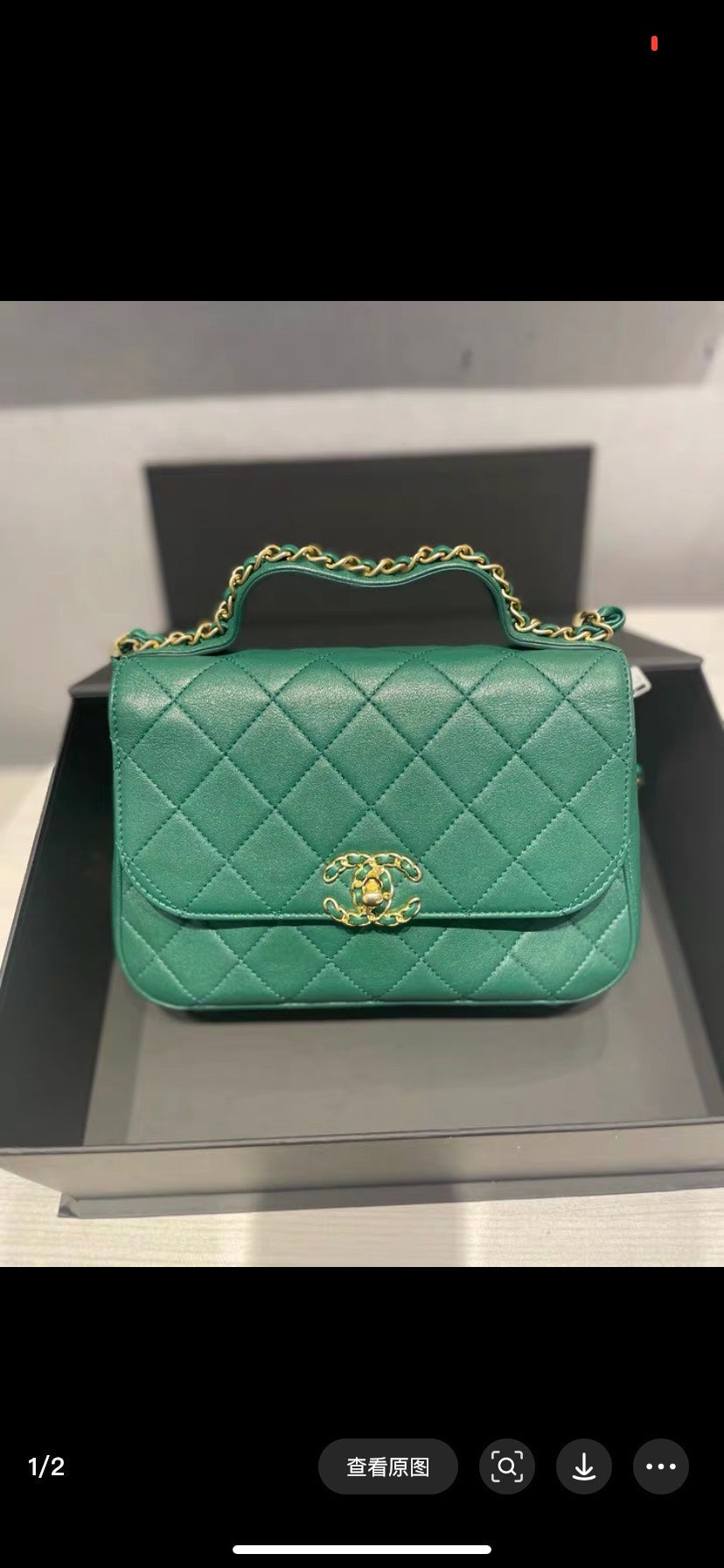 Chanel  Green Quilted Leather Crossbody Bag Medium Size