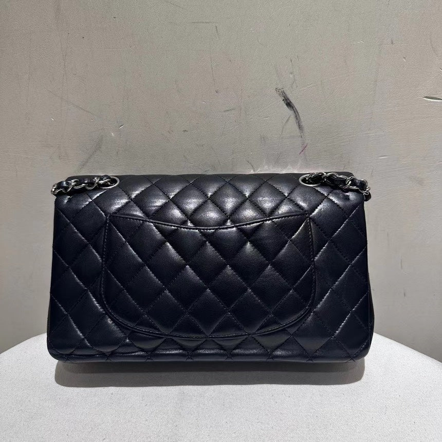 Chanel CF Classic Medium Flap Bag Black Quilted Leather With Card