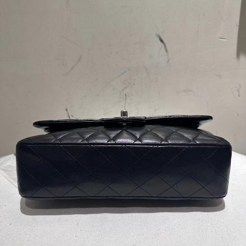 Chanel CF Classic Medium Flap Bag Black Quilted Leather With Card