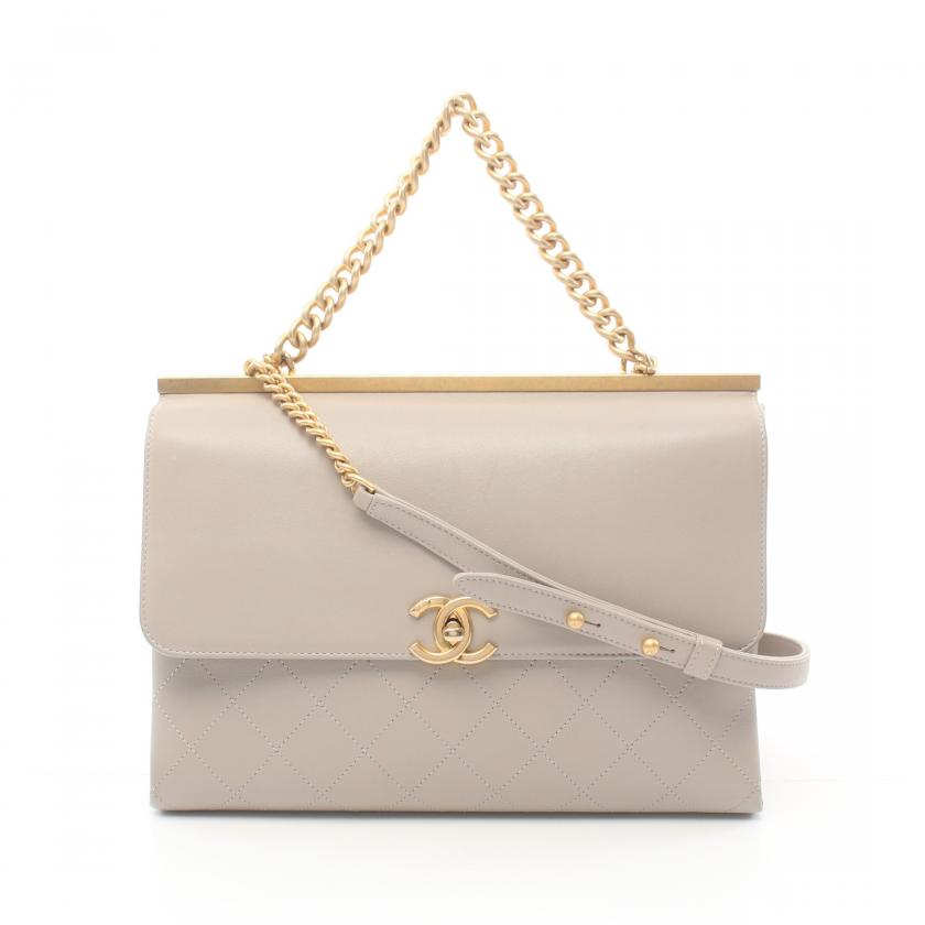 Chanel Matelasse  Rue Cambon Chain Shoulder Bag Gray Lambskin Gold Hardware WAY